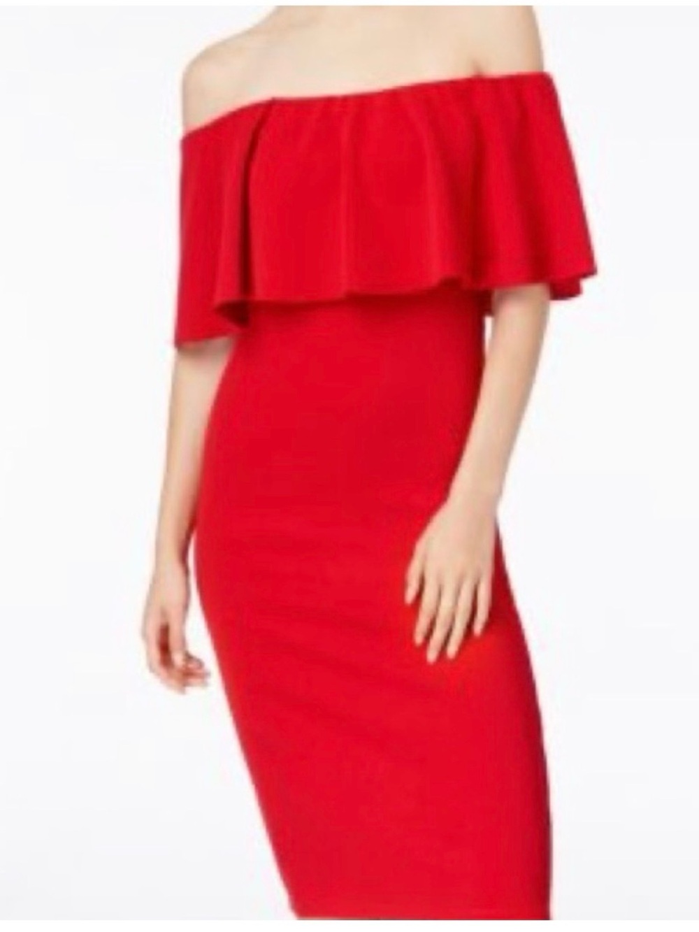 Almost Famous Red Off Shoulder Ruffle Bodycon Dress XS